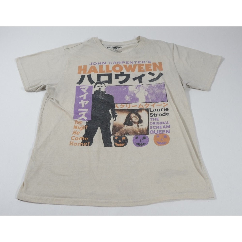 John Carpenter Halloween Shirt Mens L Beige Michael Myers Japanese Graphic Tee